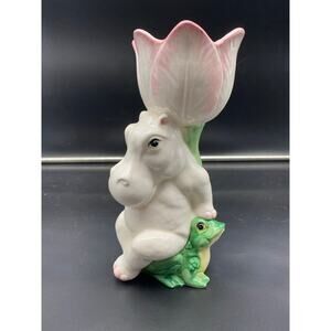 Vintage Taste Setter by Sigma Ceramic Hippopotamus Sitting on Frog w/ Tulip Vase